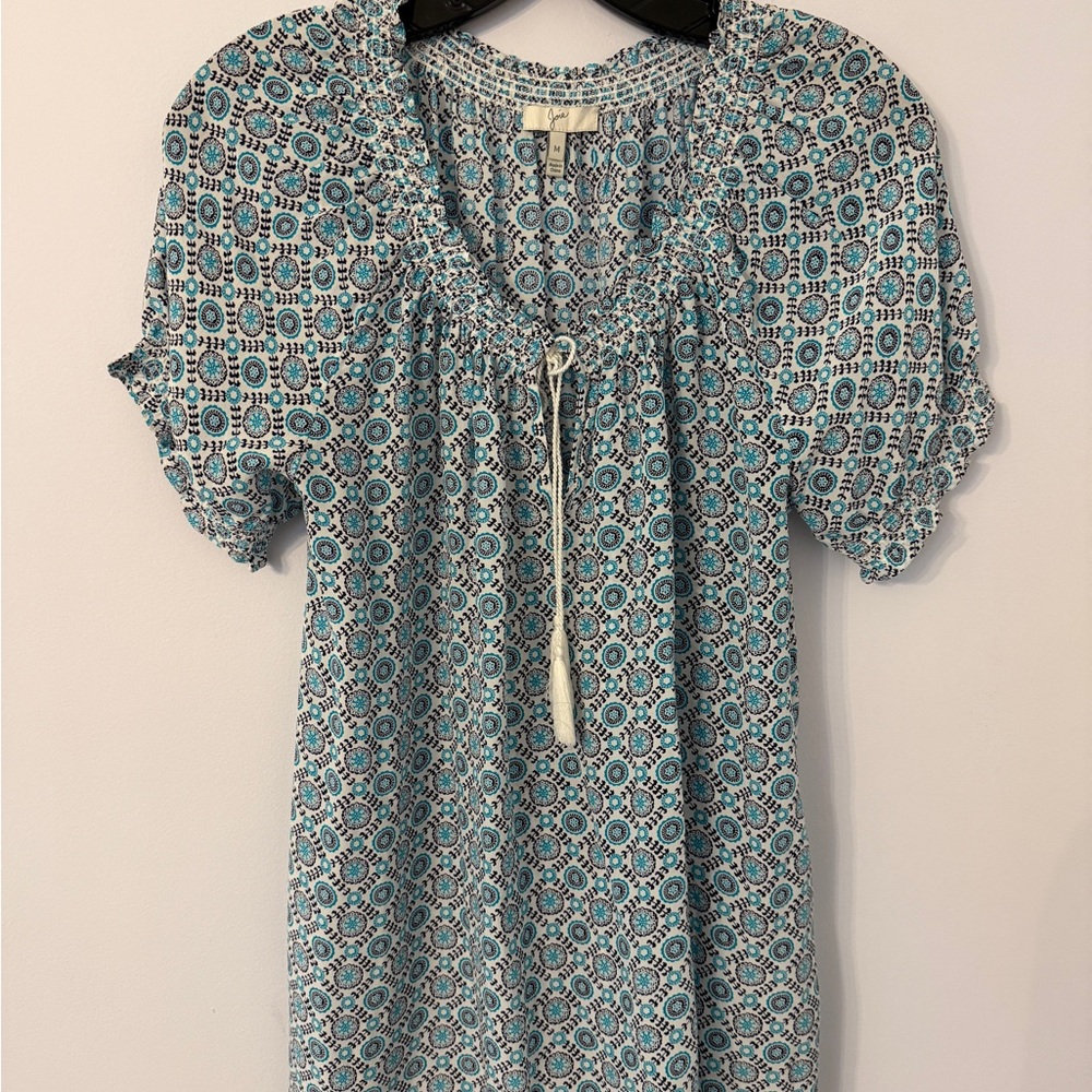 Joie Teal and White Patterned Blouse